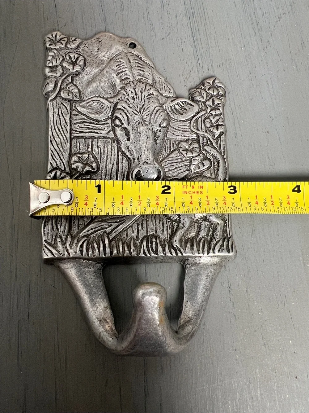 Vintage hook-Cow & kitten Metal Wall Hook in Aluminum. Ready to hang